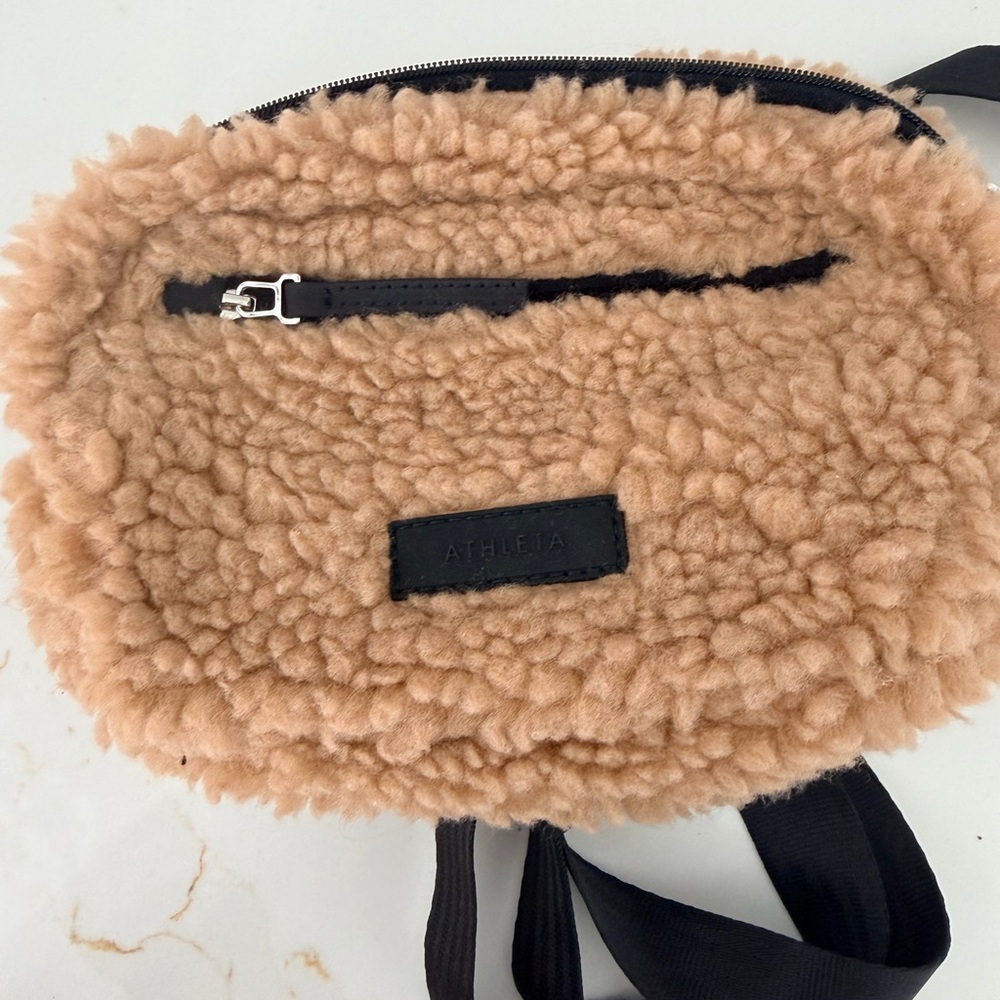 Athleta Camel Sherpa Crossbody Bag with Black Trim